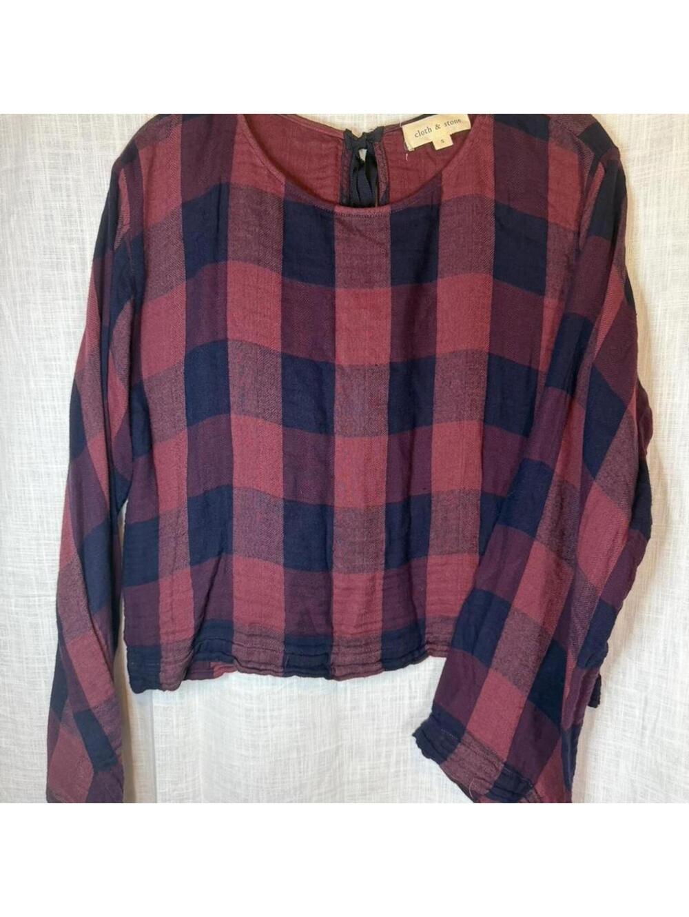 Cloth & Stone Women's Buffalo Plaid tie back shirt size S